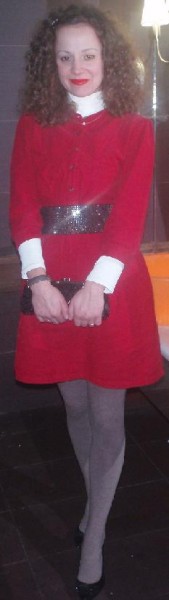 A wintery red dress look for Christmas