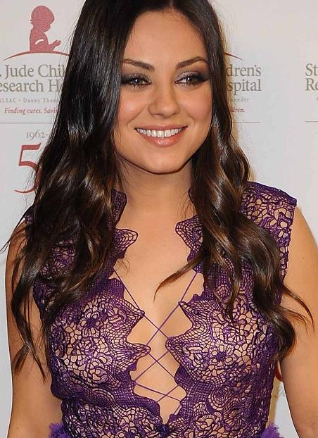 Mila Kunis Revealing V Neck Purple Dress Paulatrendsets