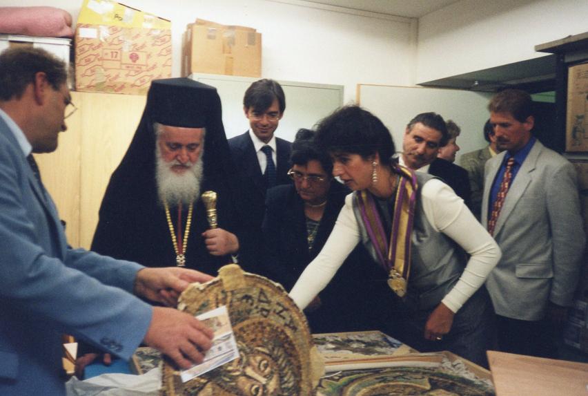 Archbishop Chrysostomos and Tasoula Hadjitofi at the Police Station in Munich, 1997