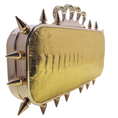 Klutched - Galle Gold clutch bag with spikes
