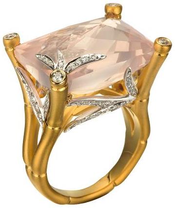 Carrera y Carrera Bambu Collection cocktail ring - pink quartz with diamonds and gold