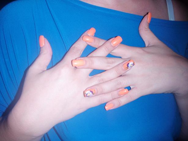 autumn nail art orange nail polish with pansy flowers