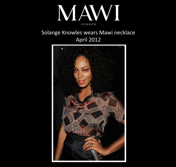 Celebrity fashion; Solange Knowles wears Mawi of London