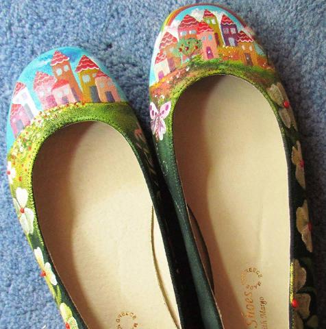 Colourful, hand-painted ballet flats