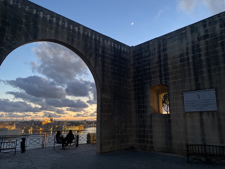 View from the Botanical Gardens of Valetta, Malta, at dusk